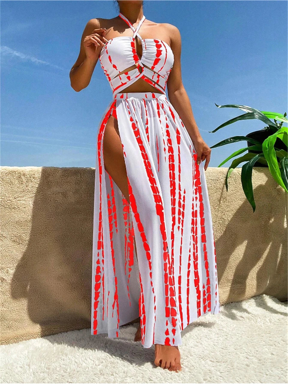 Tie-Dye Cross-Front Swim Set