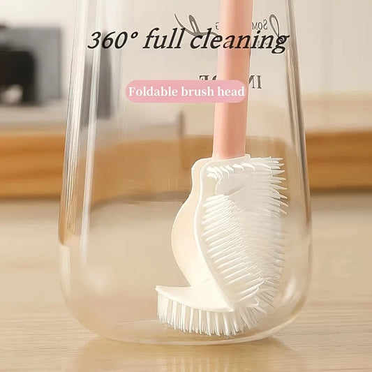 Foldable silicone bottle cleaning brush