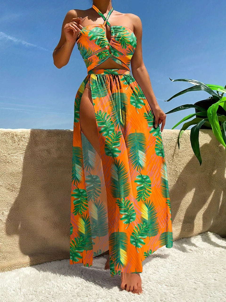 Tie-Dye Cross-Front Swim Set