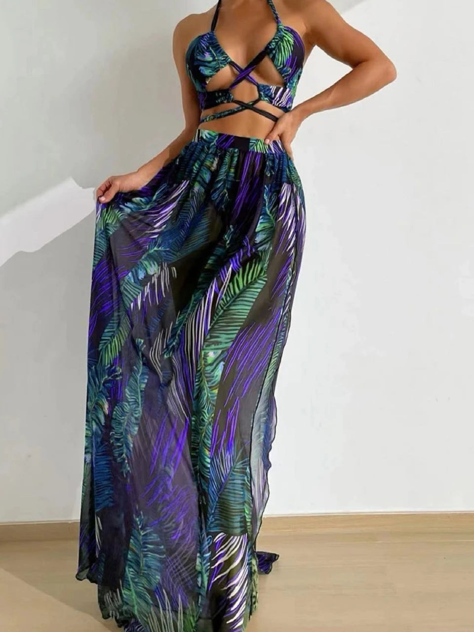 Tie-Dye Cross-Front Swim Set