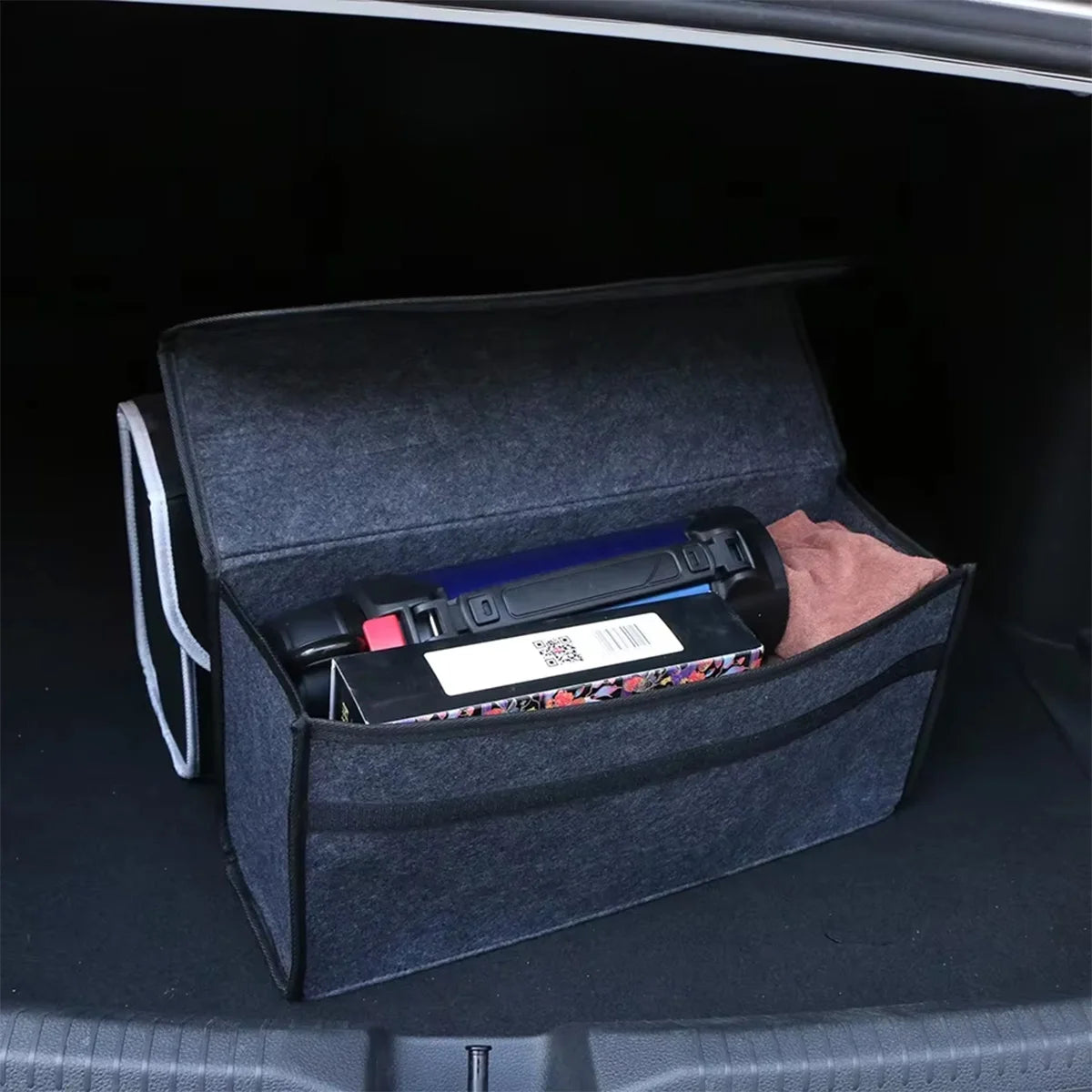 Felt storage box on shelf